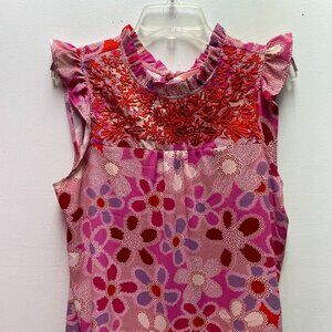 red and pink floral ruffle top